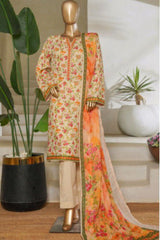 Bin Saeed Stitched 3 Piece Exc Printed Lawn Vol-06 Collection'2025-NSM-2481-cream