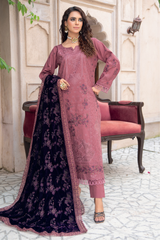 Premium Peach Collection Embroidered Shirt With Embroidered Micro Velvet Shawl D-04