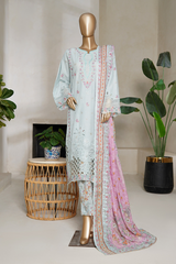 Binsaeed luxury plain cotton with embroidered dupatta d05