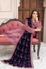 Premium Peach Collection Embroidered Shirt With Embroidered Micro Velvet Shawl D-04