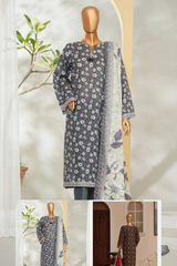 Bin Saeed Stitched 3 Piece Exclusive Printed Lawn Vol-01 Collection'2026-LSM-2687 GREY