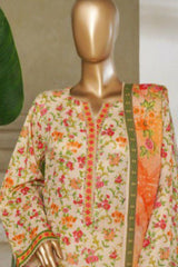 Bin Saeed Stitched 3 Piece Exc Printed Lawn Vol-06 Collection'2025-NSM-2481-cream