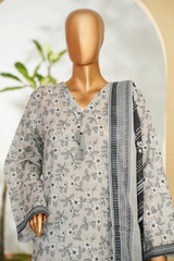 Bin Saeed Stitched 3 Piece Exclusive Printed Lawn Vol-01 Collection'2026-LSM-2691 GREY