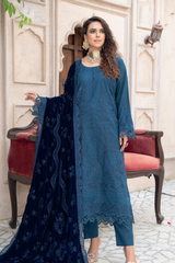 Premium Peach Collection Embroidered Shirt With Embroidered Micro Velvet Shawl D-05