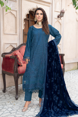 Premium Peach Collection Embroidered Shirt With Embroidered Micro Velvet Shawl D-05