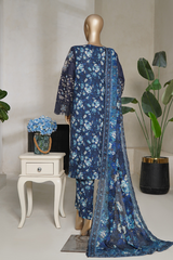 Binsaeed luxury plain cotton with embroidered dupatta d04