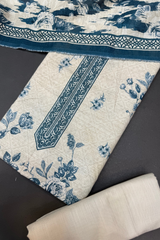 Bin Saeed Printed Khaddar Unstitched 3 Piece Suit - BS25KHD -White- Winter Collection