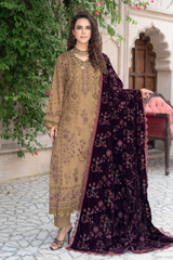 Premium Peach Collection Embroidered Shirt With Embroidered Micro Velvet Shawl D-06