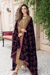 Premium Peach Collection Embroidered Shirt With Embroidered Micro Velvet Shawl D-06