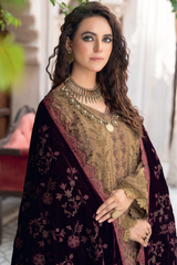 Premium Peach Collection Embroidered Shirt With Embroidered Micro Velvet Shawl D-06