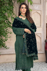 Premium Peach Collection Embroidered Shirt With Embroidered Micro Velvet Shawl D-07