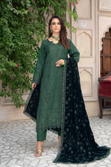 Premium Peach Collection Embroidered Shirt With Embroidered Micro Velvet Shawl D-07