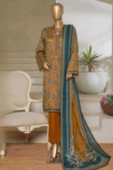 Bin Saeed Stitched 3 Piece Exc Printed Lawn Vol-06 Collection'2025-NSM-2486-brown