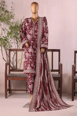 Bin Saeed Stitched 3 Piece Printed Khaddar Vol-03 Collection'2025-WK-2382-Maroon no