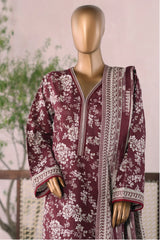 Bin Saeed Stitched 3 Piece Printed Khaddar Vol-03 Collection'2025-WK-2382-Maroon no