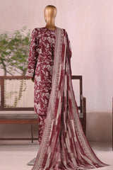 Bin Saeed Stitched 3 Piece Printed Khaddar Vol-03 Collection'2025-WK-2382-Maroon no
