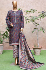 Bin Saeed Stitched 3 Piece Exclusive Printed Khaddar Vol-04 Collection'2025-WK-2389-Blue