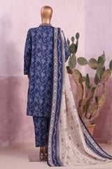 Bin Saeed Stitched 3 Piece Exclusive Printed Khaddar Vol-04 Collection'2025-WK-2391-Blue