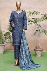 Bin Saeed Stitched 3 Piece Exclusive Printed Khaddar Vol-04 Collection'2025-WK-2396-Blue