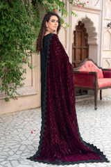 Premium Peach Collection Embroidered Shirt With Embroidered Micro Velvet Shawl D-08