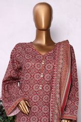 Bin Saeed Stitched 3 Piece Exclusive Printed Khaddar Vol-13 Collection'2025-WK-2628-RED