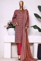 Bin Saeed Stitched 3 Piece Exclusive Printed Khaddar Vol-13 Collection'2025-WK-2628-RED