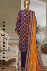 Bin Saeed Stitched 3 Piece Exc Printed Lawn Vol-06 Collection'2025-NSM-2487-blue