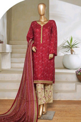 Bin Saeed Stitched 3 Piece Exc Printed Lawn Vol-05 Collection'2025-NSM-2341-red