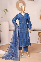 Bin Saeed Stitched 3 Piece Exclusive Printed Frock-LSM-3026-BLUE