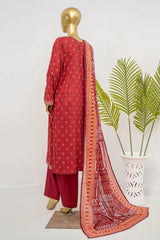 Bin Saeed Stitched 3 Piece Exclusive Printed Lawn Vol-12 Suit-LSM-3159-RED
