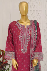 Bin Saeed Stitched 3 Piece Exclusive Emb Lawn With Flapper Suit-LSM-3189-MEHROON