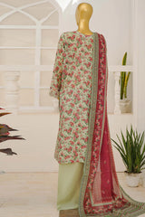 Bin Saeed Stitched 3 Piece Exclusive Emb Lawn With Flapper Suit-LSM-3191-PISTA