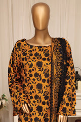 Bin Saeed Stitched 3 Piece Printed Lawn With Farshi Shalwar Vol-04 Suit-LSM-3374-MUSTARD