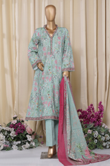Bin Saeed Stitched 3 Piece Printed Frocks Khaddar Collection'2025-fr-1297-Ferozi