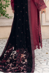 Premium Peach Collection Embroidered Shirt With Embroidered Micro Velvet Shawl D-01