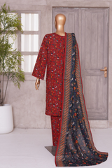 BIN SAEED PRINTED LAWN 3 PC COLLECTION 2025-26,RED