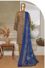 Bin Saeed Stitched 3 Piece Exc Printed Lawn Vol-05 Collection'2025-NSM-2351-brown