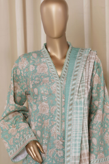 Bin Saeed Stitched 3 Piece Printed Frocks Khaddar Collection'2025-fr-1301-green