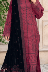 Premium Peach Collection Embroidered Shirt With Embroidered Micro Velvet Shawl D-01
