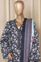 Bin Saeed Stitched 3 Piece Printed Frocks Khaddar Collection'2025-fr-1303-Blue