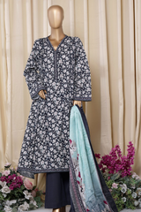 Bin Saeed Stitched 3 Piece Printed Frocks Khaddar Collection'2025-fr-1303-Blue