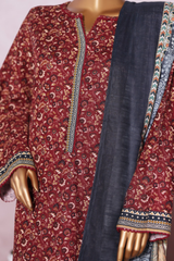 Bin Saeed Stitched 3 Piece Exclusive Printed Khaddar Vol-07 Collection'2025-WK-2443-Red