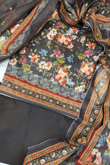 Bin Saeed Digital Printed Cotton Cambric Unstitched 3 Piece Suit - Design-7 - BS25DCC - Black - Summer Collection