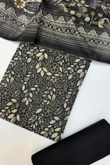 Bin Saeed Printed Khaddar Unstitched 3 Piece Suit - BS25KHD -Black- Winter Collection