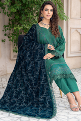 Premium Peach Collection Embroidered Shirt With Embroidered Micro Velvet Shawl D-02