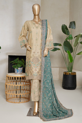 Binsaeed luxury plain cotton with embroidered dupatta d06