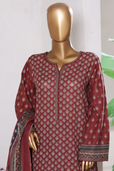 Bin Saeed Stitched 3 Piece Exclusive Printed Khaddar Vol-15 Collection'2025-WK-2666-dark red