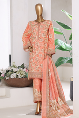 Bin Saeed Stitched 3 Piece Exclusive Printed Khaddar Vol-15 Collection'2025-WK-2667-peach