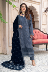 Premium Peach Collection Embroidered Shirt With Embroidered Micro Velvet Shawl D-03