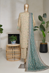 Binsaeed luxury plain cotton with embroidered dupatta d06